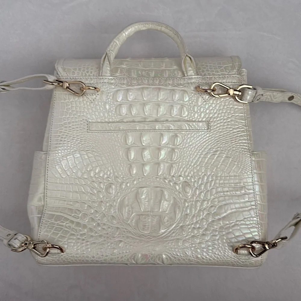 Brahmin | Liz Milk Melbourne Iridescent Croc Convertible Leather Backpack Purse - Picture 10 of 14